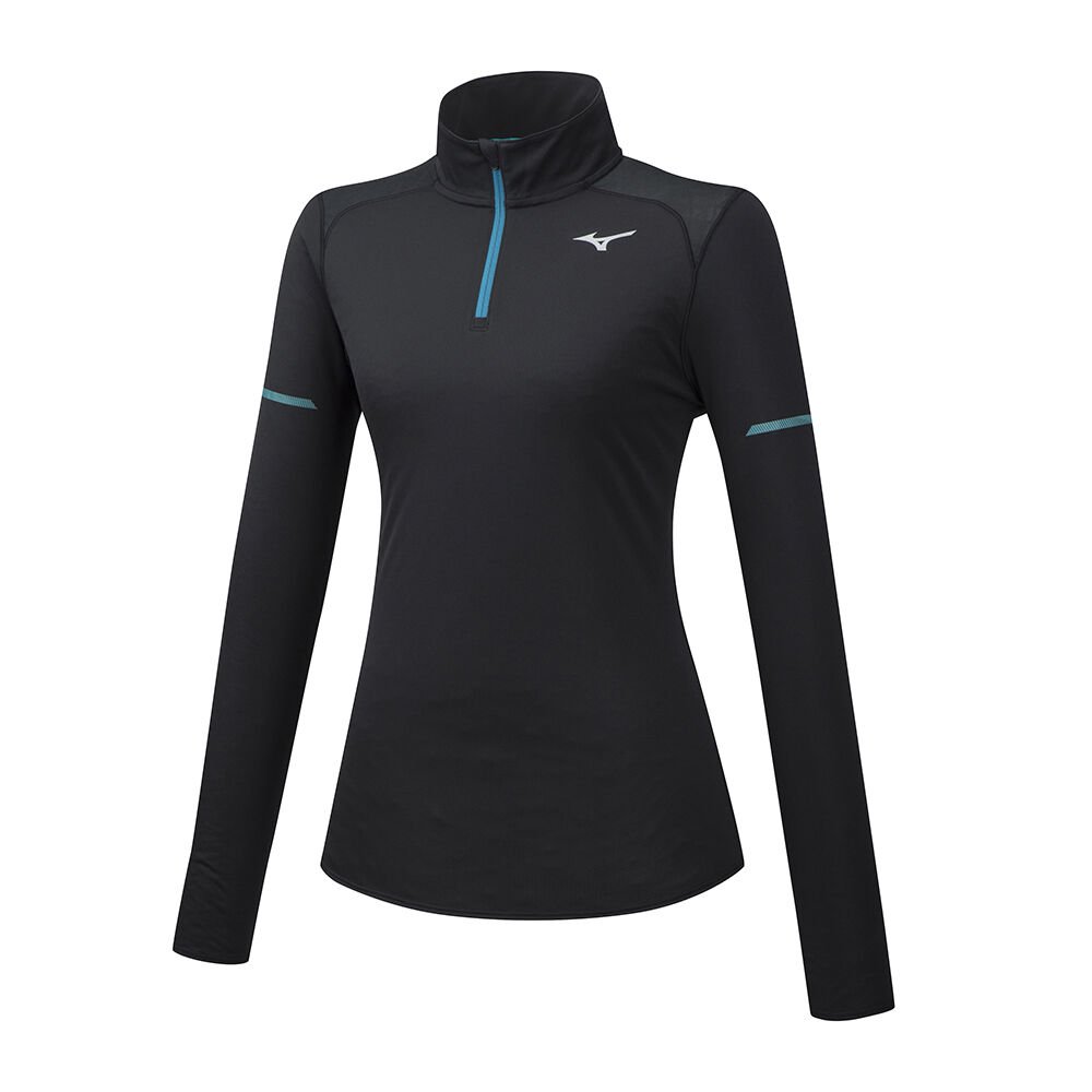 Mizuno Women's Running T-Shirts Alpha LS HZ Black - QKEVZTR-14